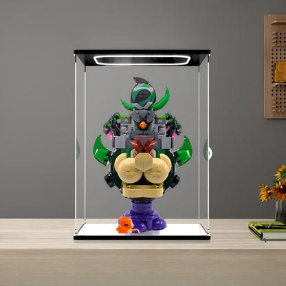 LEGO 72042 Prince Florian & Castle Bowser - Expansion Set Mirror Acrylic Display Case with Ring Light & UV-Printed Background - Dustproof Showcase