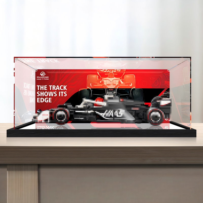 Premium Acrylic Display Case for LEGO Speed Champions Sets 77242 77243 77244 77245 77246 – 3mm Dust-Proof Showcase with Custom UV-Printed Background & Brushed Black Base - Scoparius case