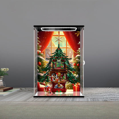 LEGO 41843 Family Christmas Tree Mirror Display Case with Ring Light and Themed Background