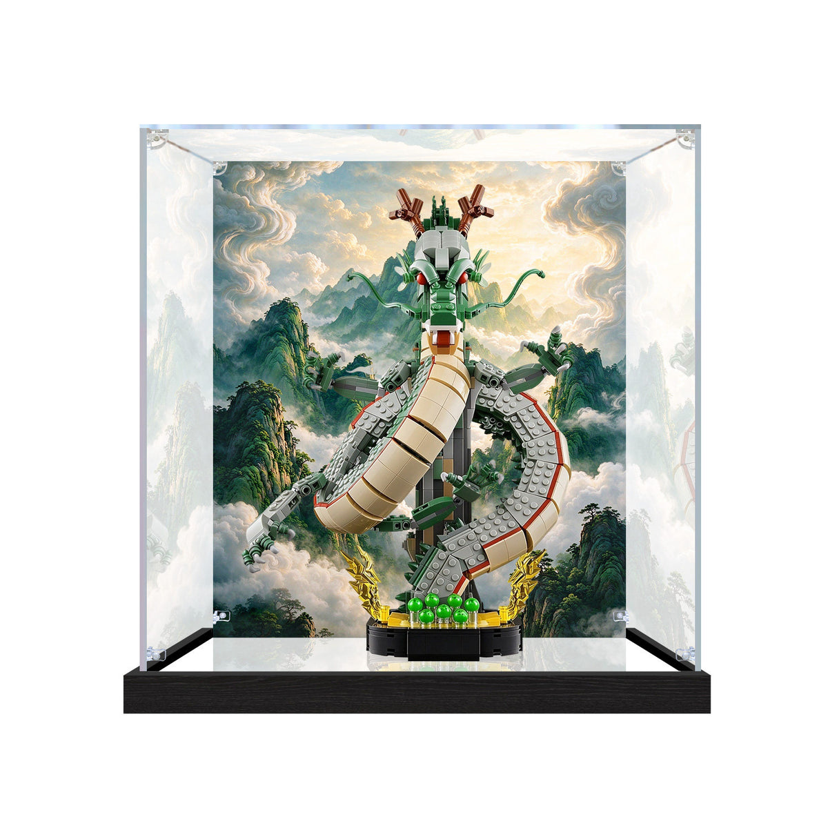 LEGO 11390 Dragon Ball: Shenron & Goku spejludstillingskasse med UV-trykt temabaggrund