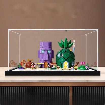 LEGO 11386 SpongeBob Bikini Bottom Mirror Acrylic Display Case with Ring Light & UV-Printed Background - Dustproof Showcase