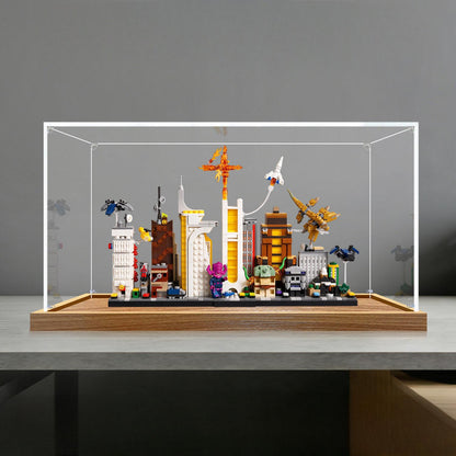 LEGO 67006 The Marvel Skyline mirror display case with wood grain base