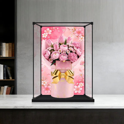 LEGO 10374 Bouquet of Pink Roses Mirror Display Case with Alloy Frame, Ring Light and Themed Background