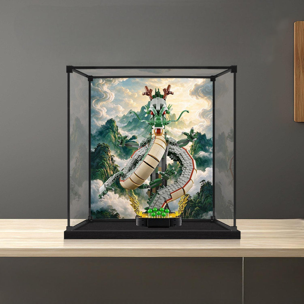 LEGO 11390 Dragon Ball: Shenron & Goku spejludstillingskasse med legeringsramme, ringlys og temabaggrund