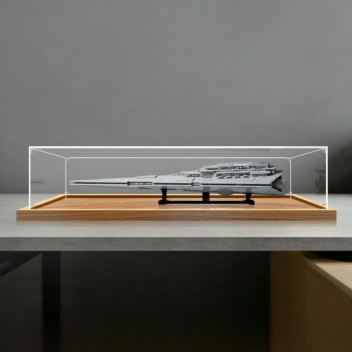LEGO 75457 Executor Super Star Destroyer Mirror Display Case with Wood Grain Base