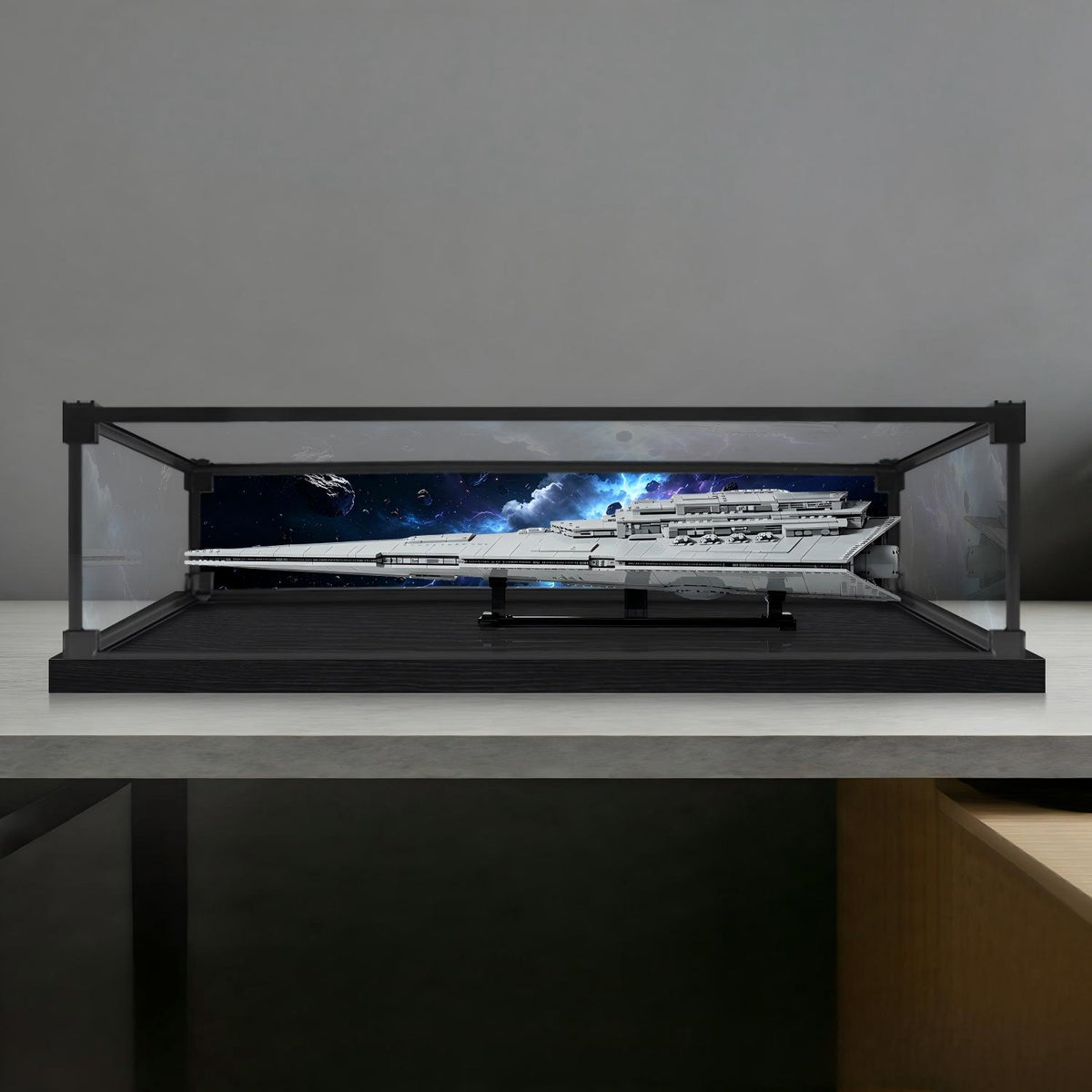 LEGO 75457 Executor Super Star Destroyer Mirror Display Case with Alloy Frame, LED Strip and Themed Background