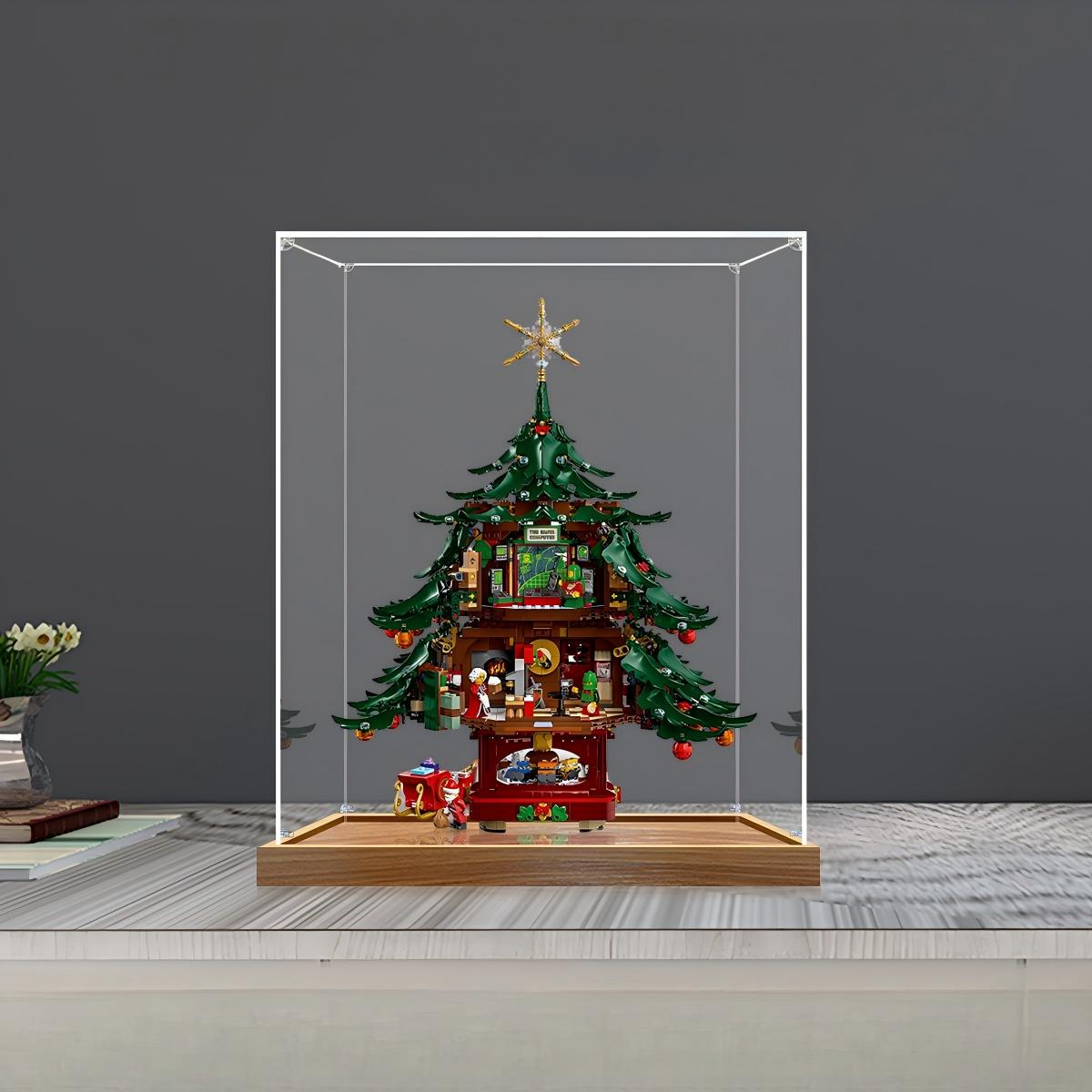 LEGO 41843 Family Christmas Tree Mirror Display Case with Wood Grain Base