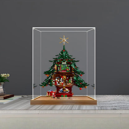 LEGO 41843 Family Christmas Tree Mirror Display Case with Wood Grain Base