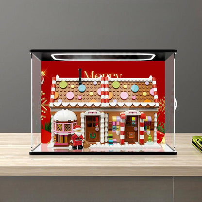 LEGO 40809 Festive Gingerbread House Mirror Display Case with Ring Light and Themed Background