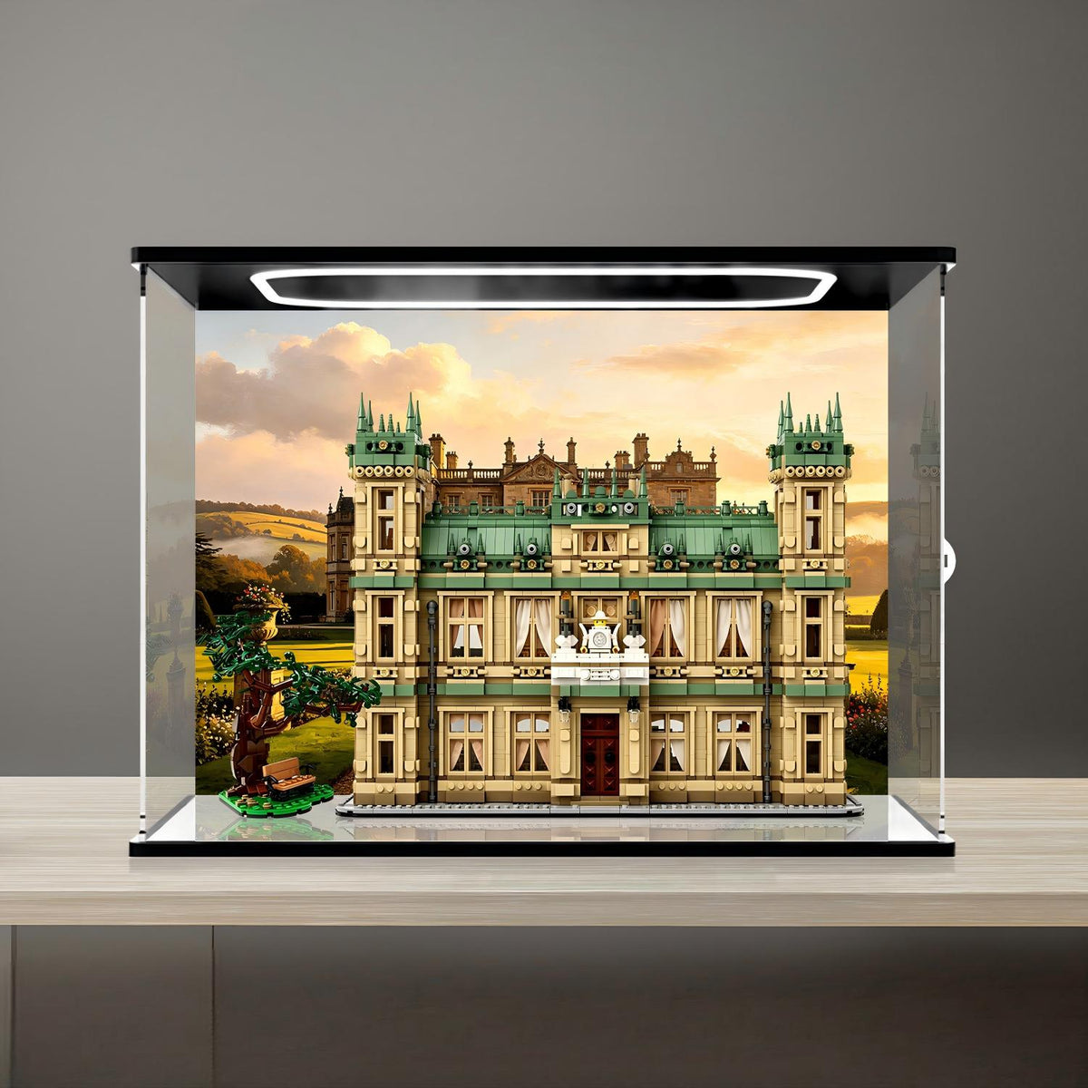 LEGO 21373 Downton Abbey Mirror Display Case with Ring Light and Themed Background