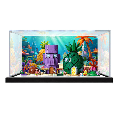 LEGO 11386 SpongeBob Bikini Bottom Mirror Acrylic Display Case with Ring Light & UV-Printed Background - Dustproof Showcase