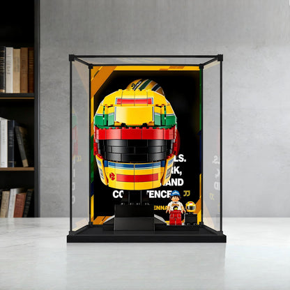 LEGO 43024 Ayrton Senna Helmet Mirror Display Case with Alloy Frame, Ring Light and Themed Background