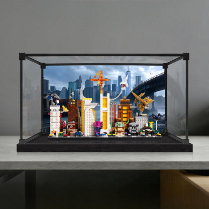 LEGO 67006 The Marvel Skyline alloy frame display case with UV-printed background
