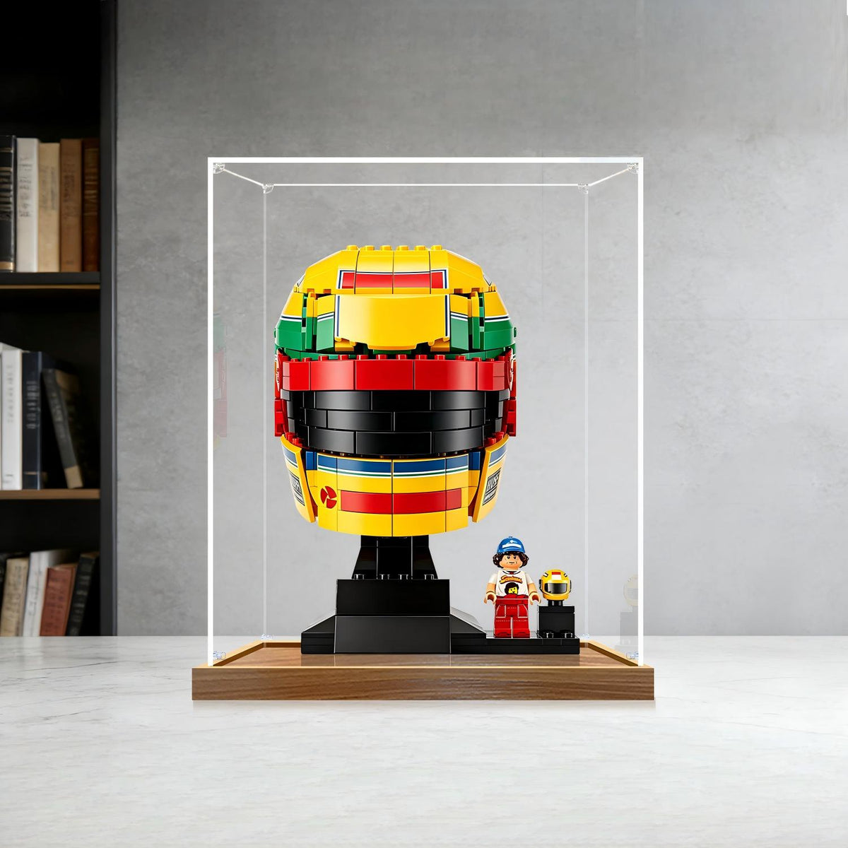 LEGO 43024 Ayrton Senna Helmet Mirror Display Case with Wood Grain Base